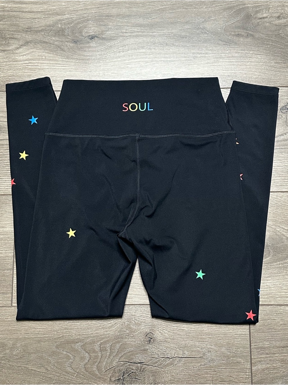 Soul SoulCycle High Rise Pride Milestone Leggings Black Rainbow Star Small